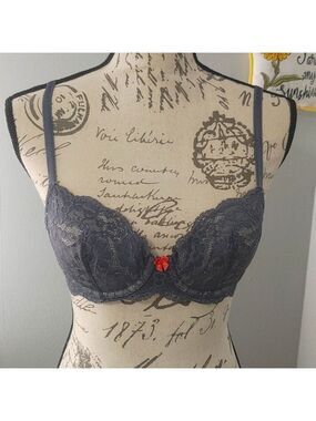 Victoria's Secret Lined Demi Dream Angels Bra 34B Steel Grey Lace